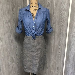Denim colored button tie shirt